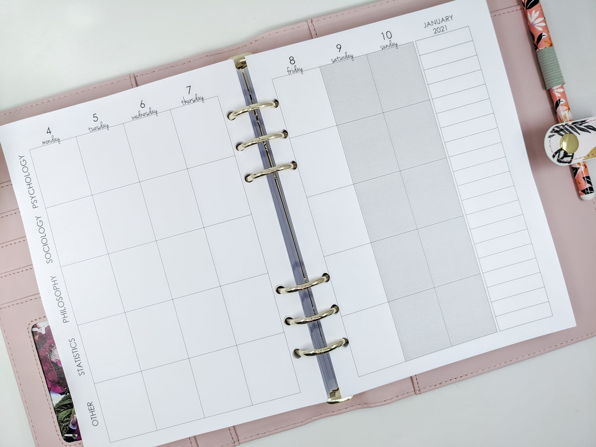 Study planner refill for A5 planners by Planner Peace Australia