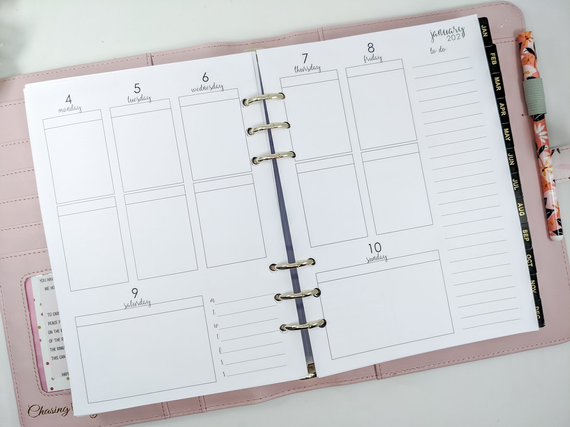 A5 weekly layout with weekends on the bottom A5 Planner Peace inserts