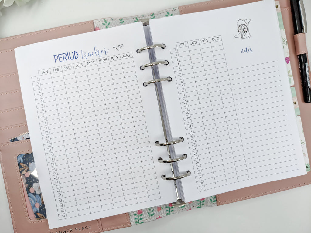 A5 Period Tracker - yearly overview