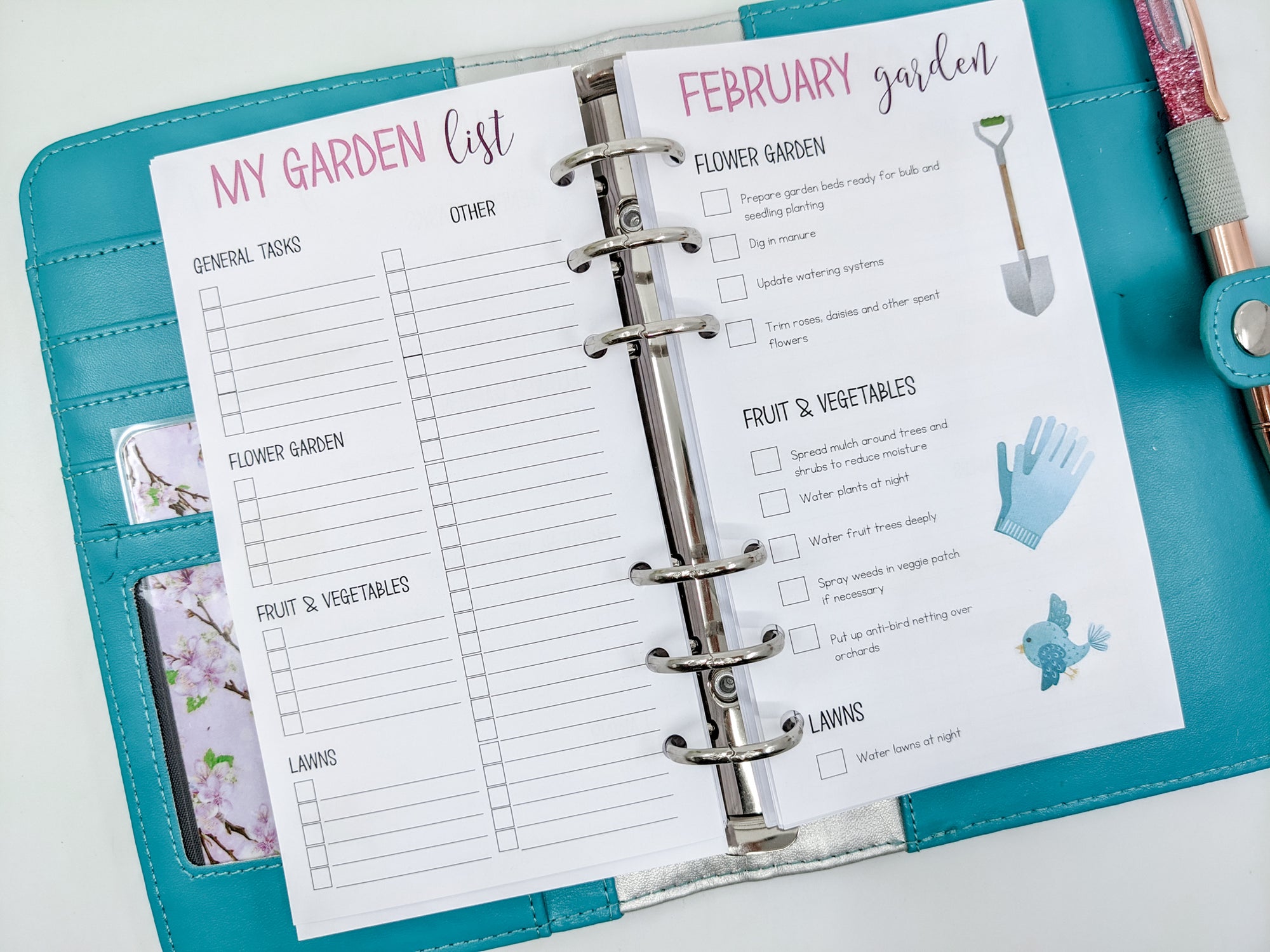 Gardening inserts personal size planner inserts