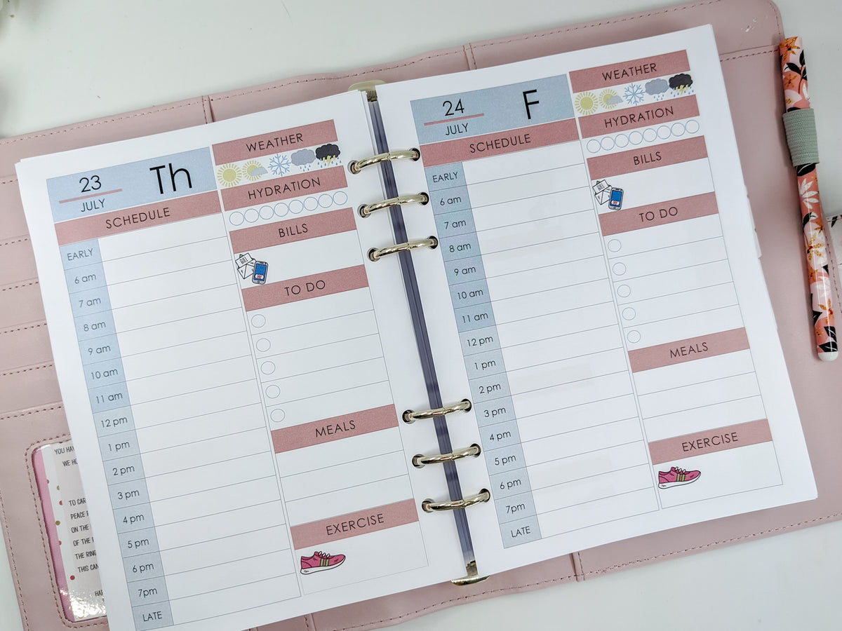 A5 Daily Planner Refill | Blue &amp; Peach