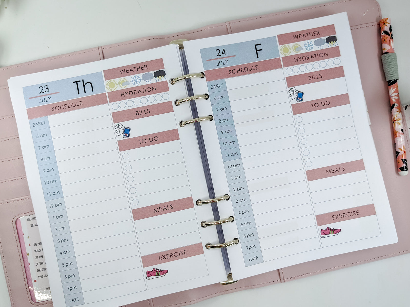 A5 Daily Planner Refill | Blue & Peach