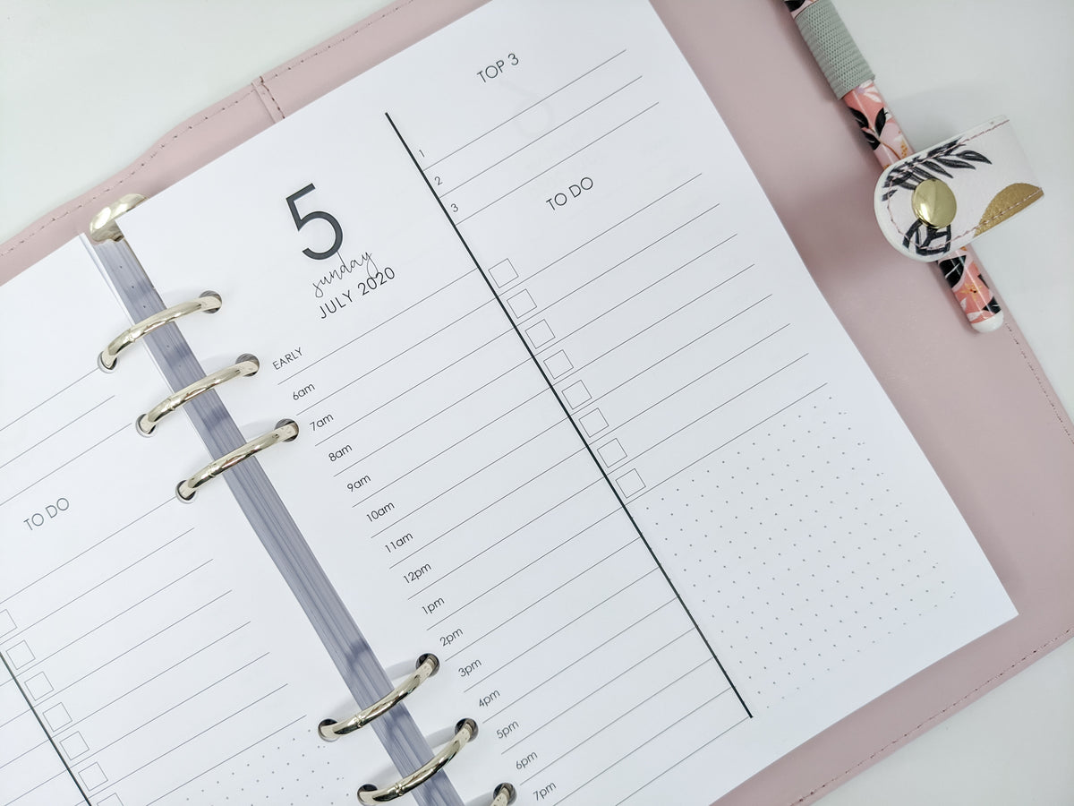 A5 Daily Planner Inserts by Planner Peace Australia Monochrome