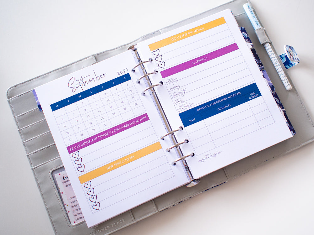 A5 Monthly Inserts with Trackers Planner Refill