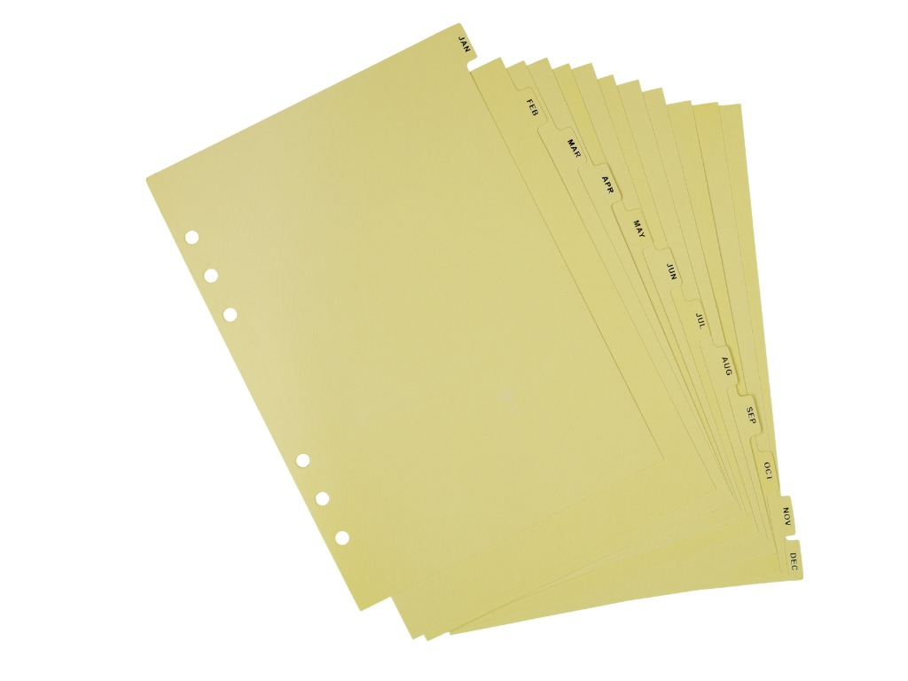 A5 yellow monthly planner dividers