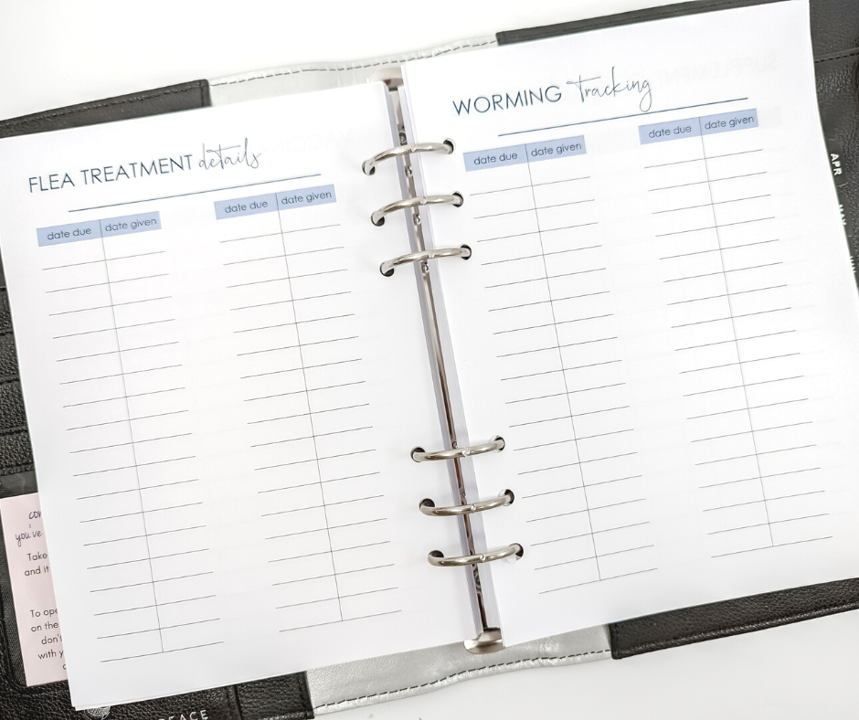 Pet flea and worming planner inserts