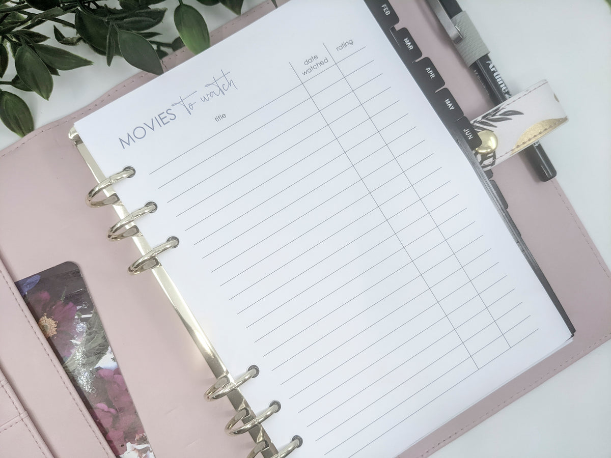 A5 Movies to Watch Planner Refill
