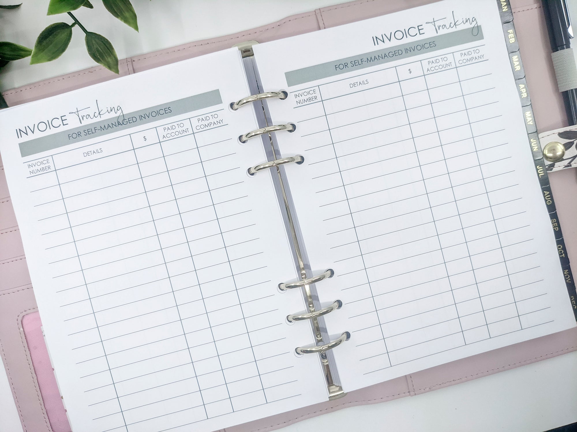 NDIS invoice tracking planner inserts