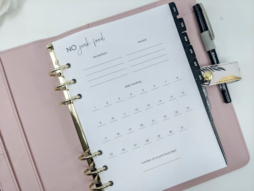 No junk food tracking planner inserts for A5 planners