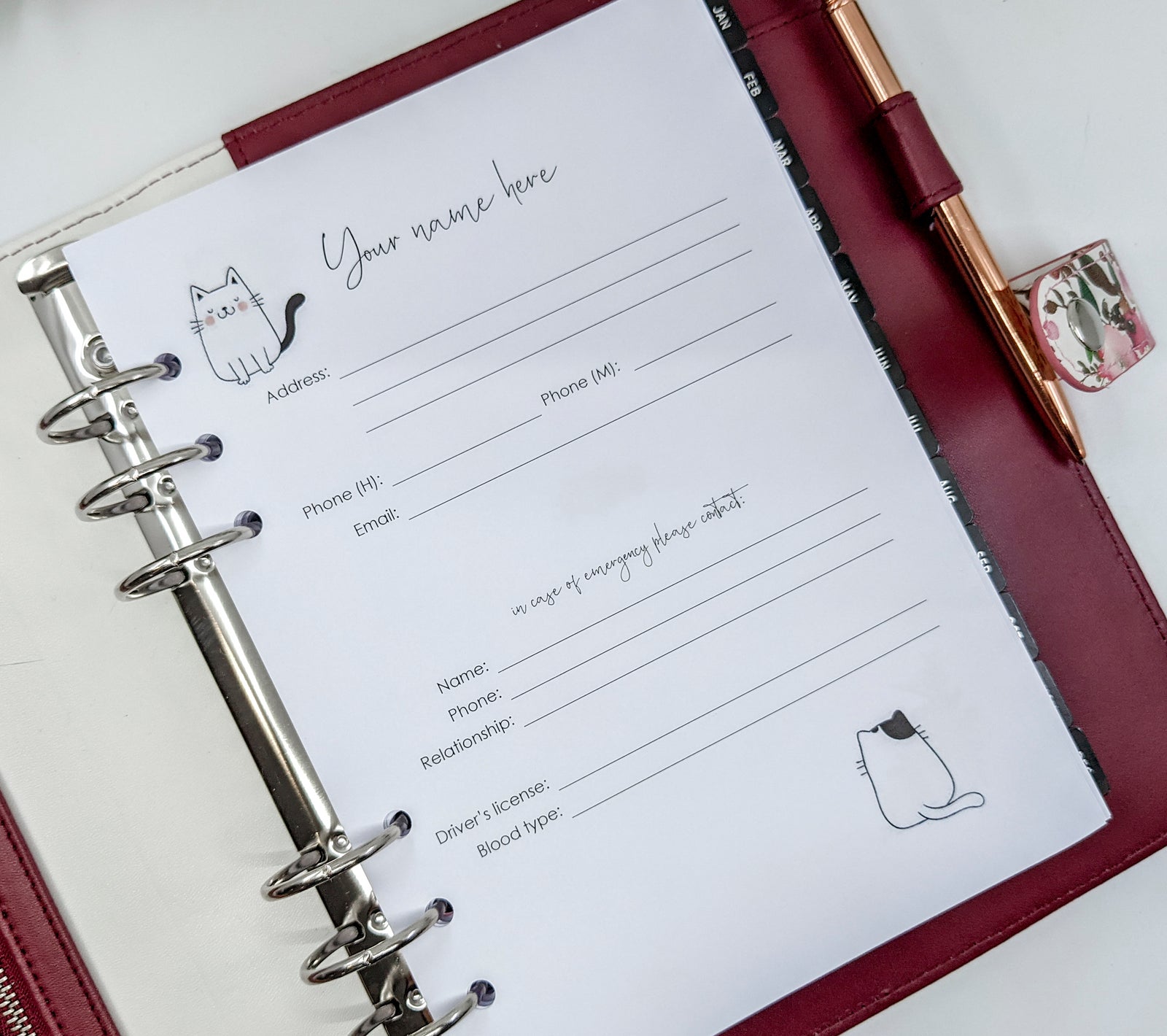 A5 personalised planner information sheet