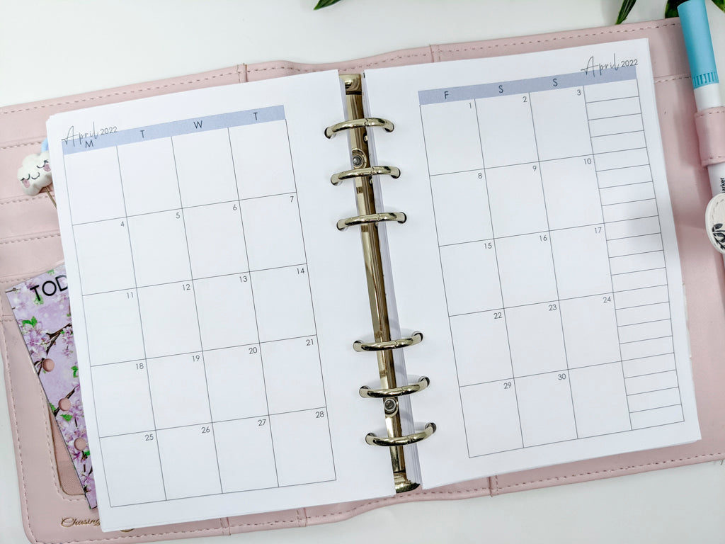 B6 Monthly Layout Planner Refills for B6 size ring planners