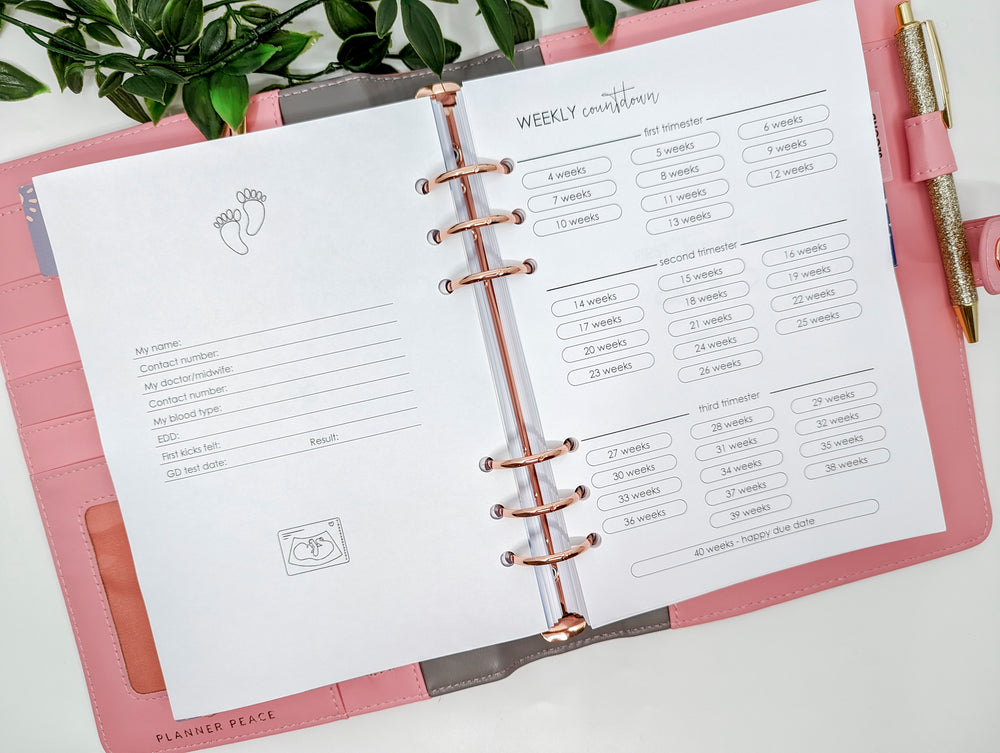 A5 Pregnancy planner inserts for Planner Peace A5 ring planners