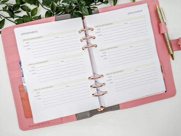 A5 Pregnancy planner inserts for Planner Peace A5 ring planners