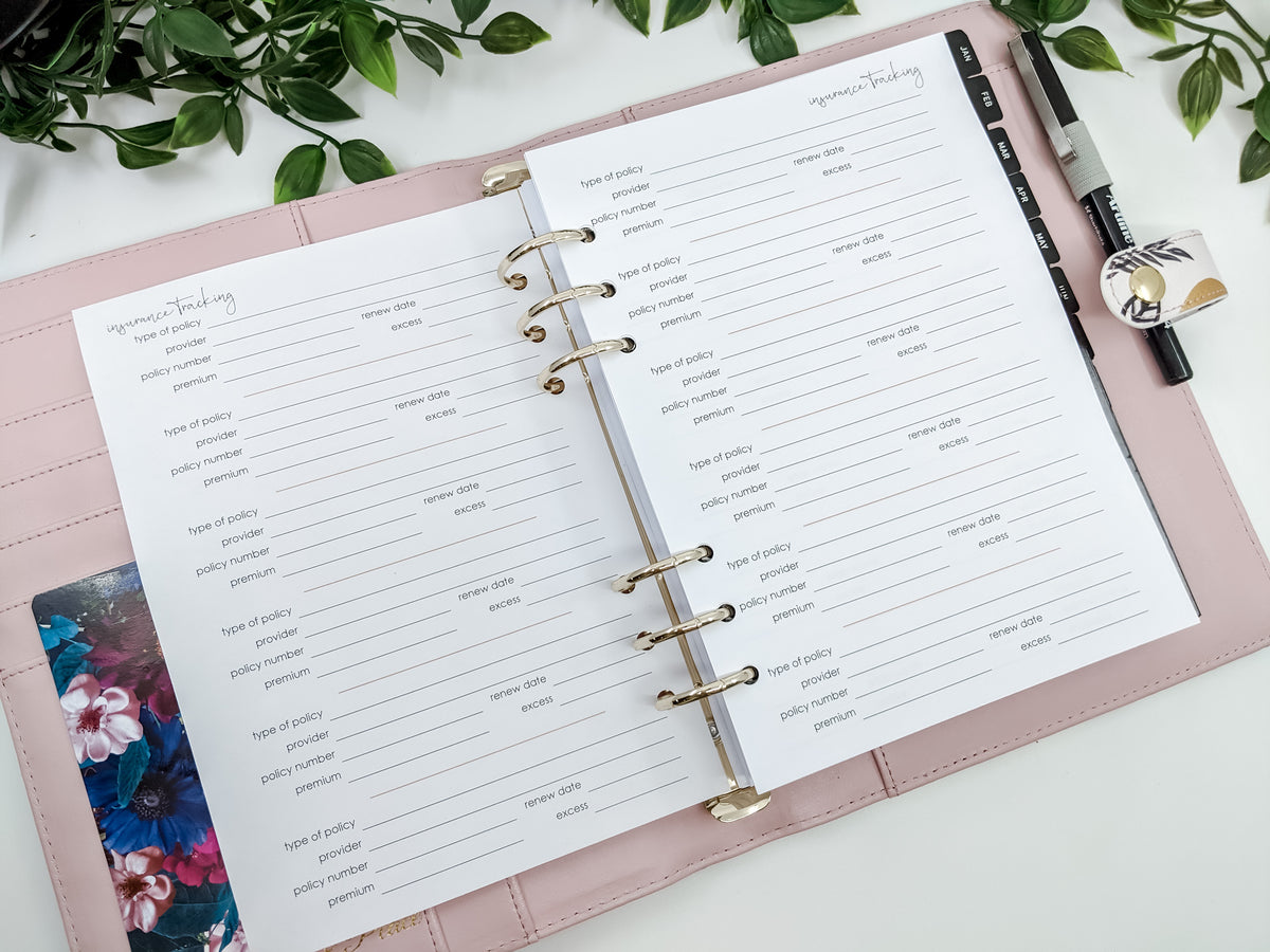 A5 insurance policy planner refill