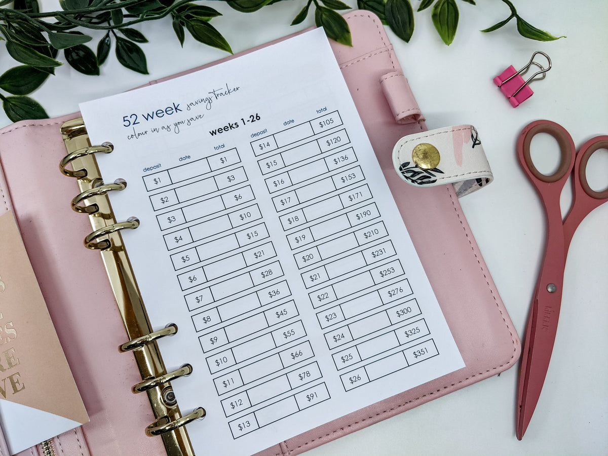 52 Week Savings Tracker Planner inserts