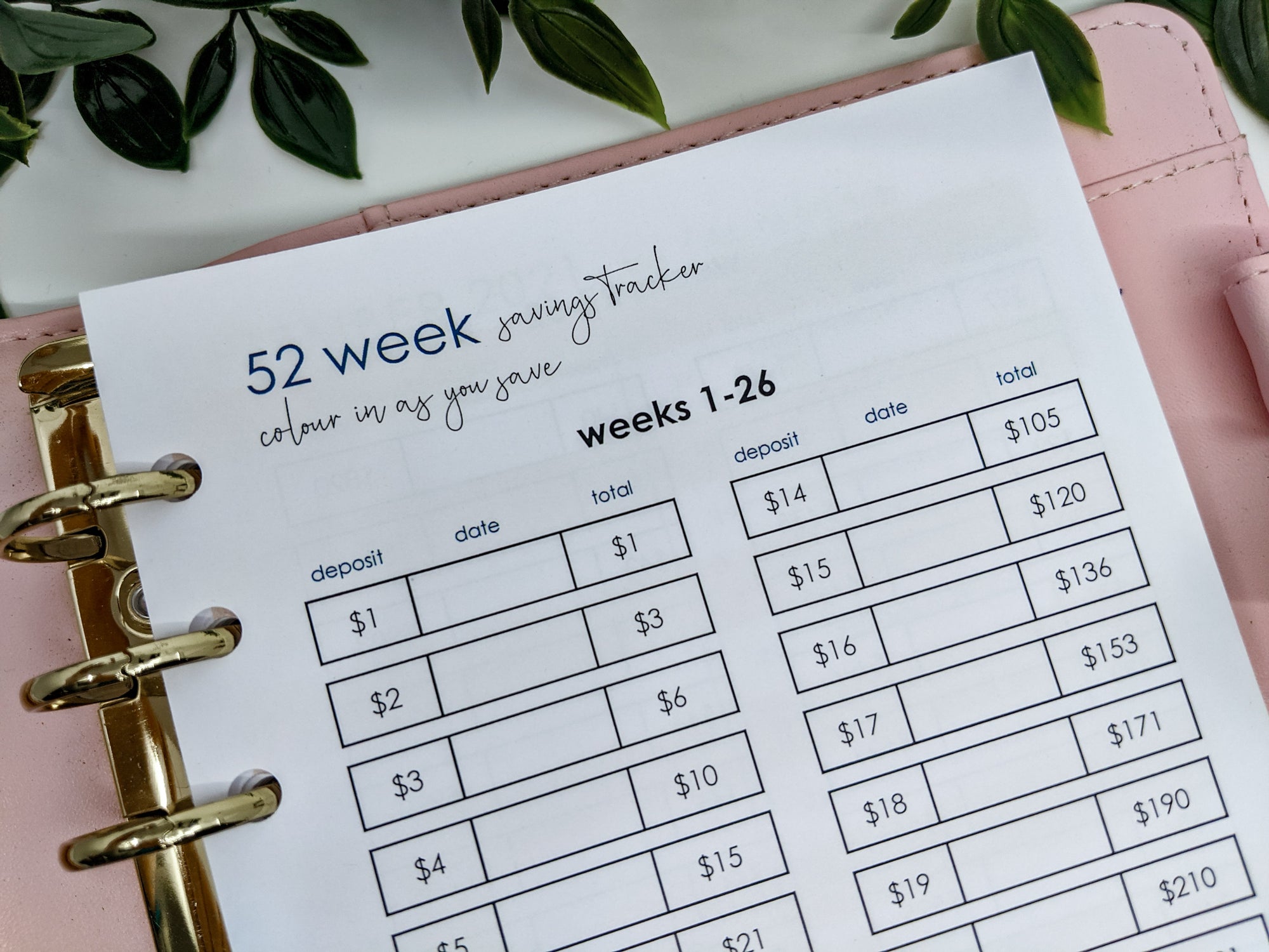 52 Week Savings Tracker Planner inserts