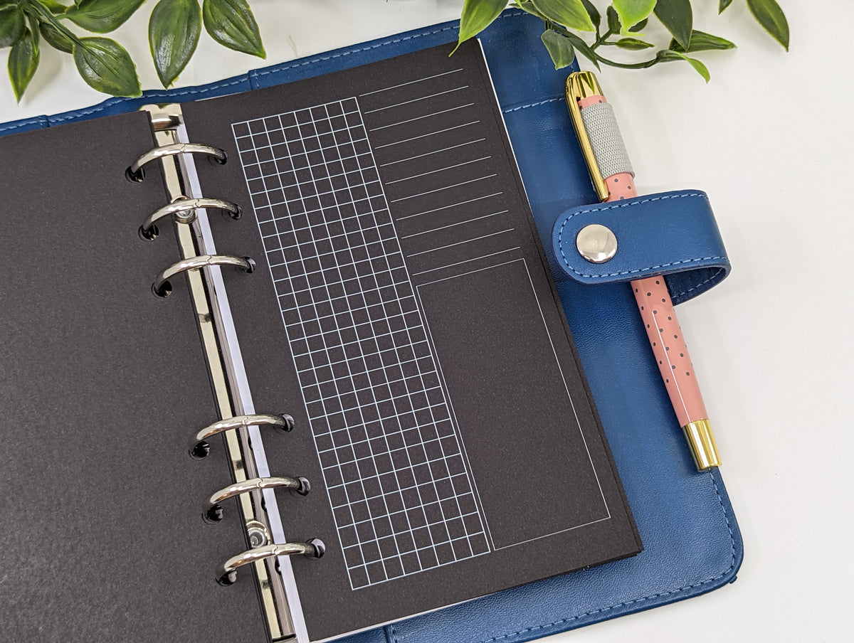 Personal size Blackout grid paper planner refill
