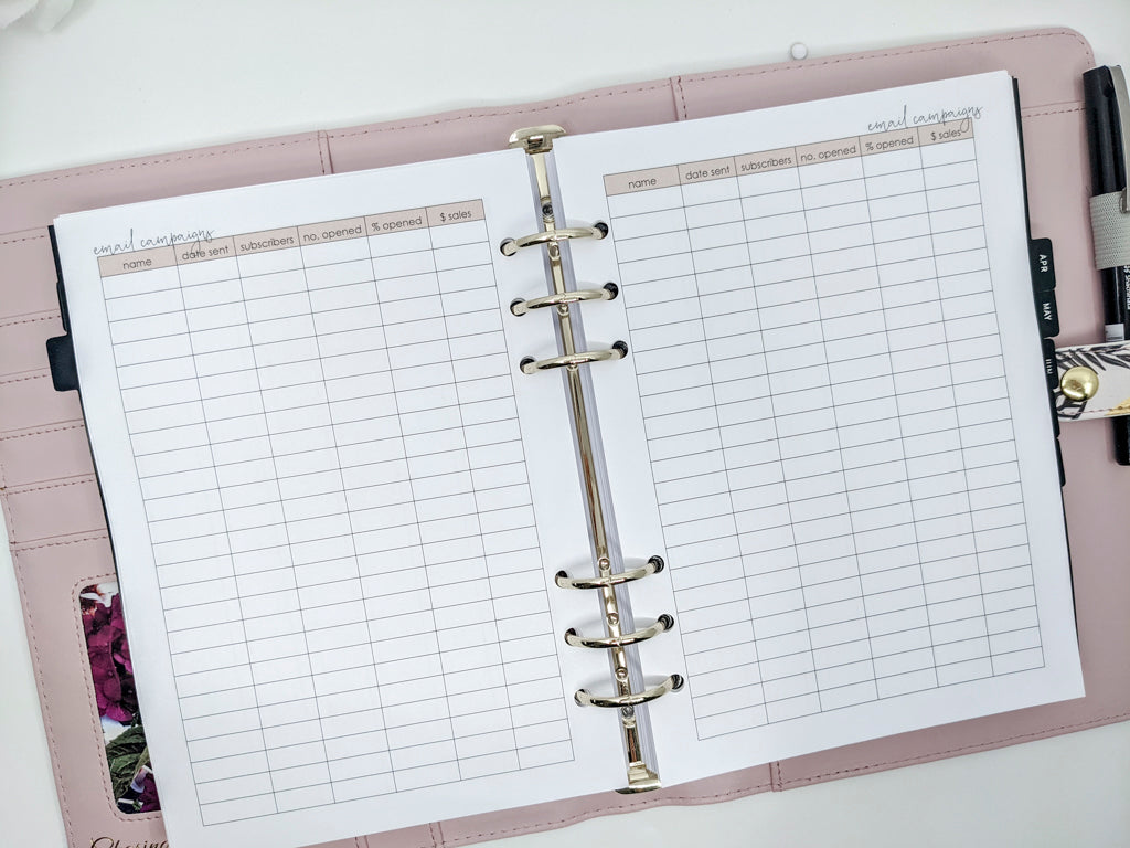 A5 email campaign planner inserts