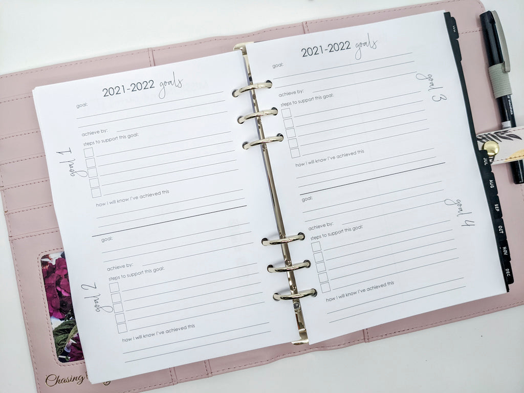 Goal planning sheets for A5 business planner