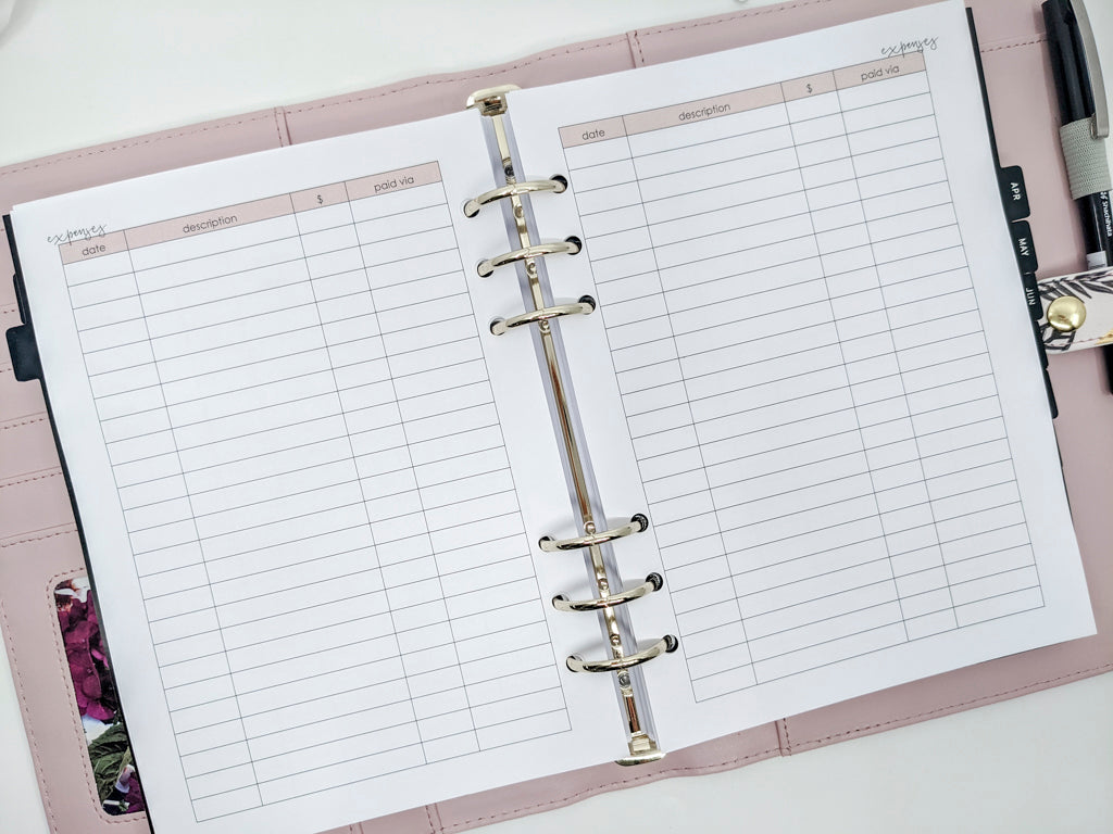 A5 Business Expense planner inserts for A5 planners
