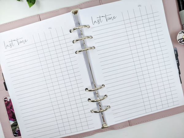 A5 Last Time Tracker Planner Inserts for A5 ring planners - Planner Peace