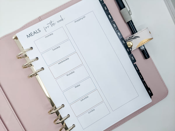 A5 size Meal Planning and Grocery List Planner Inserts for 6 ring ...