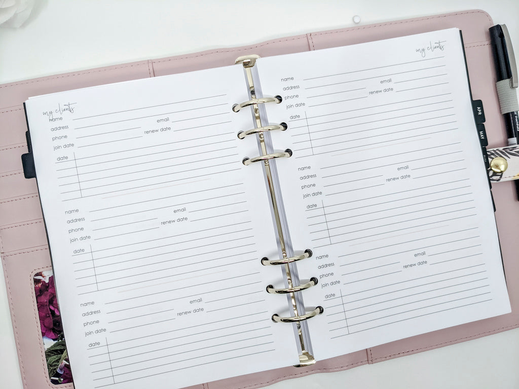 A5 Client record planner inserts for Planner Peace