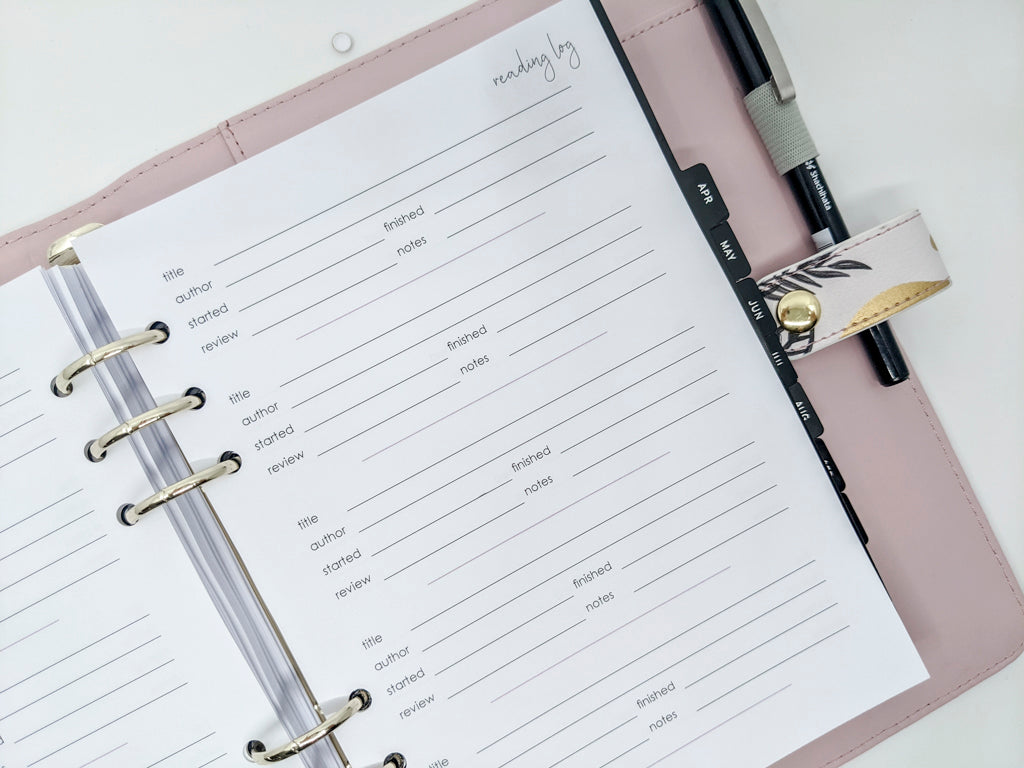 Reading Log A5 planner inserts