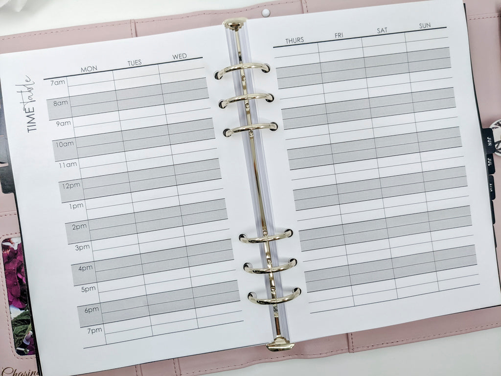 Timetable A5 planner refill