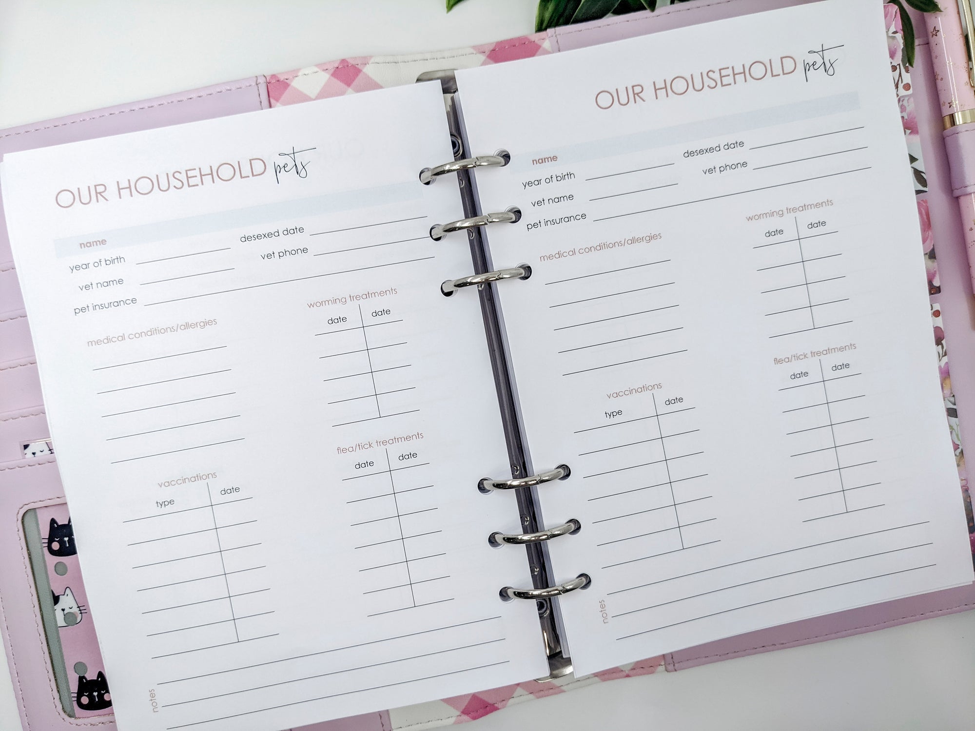 A5 household planner refill pack
