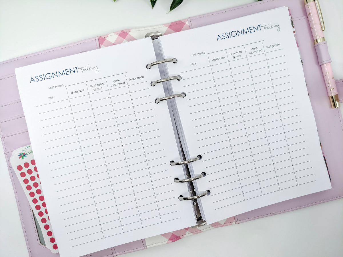 A5 size planner refill for assignment tracking 
