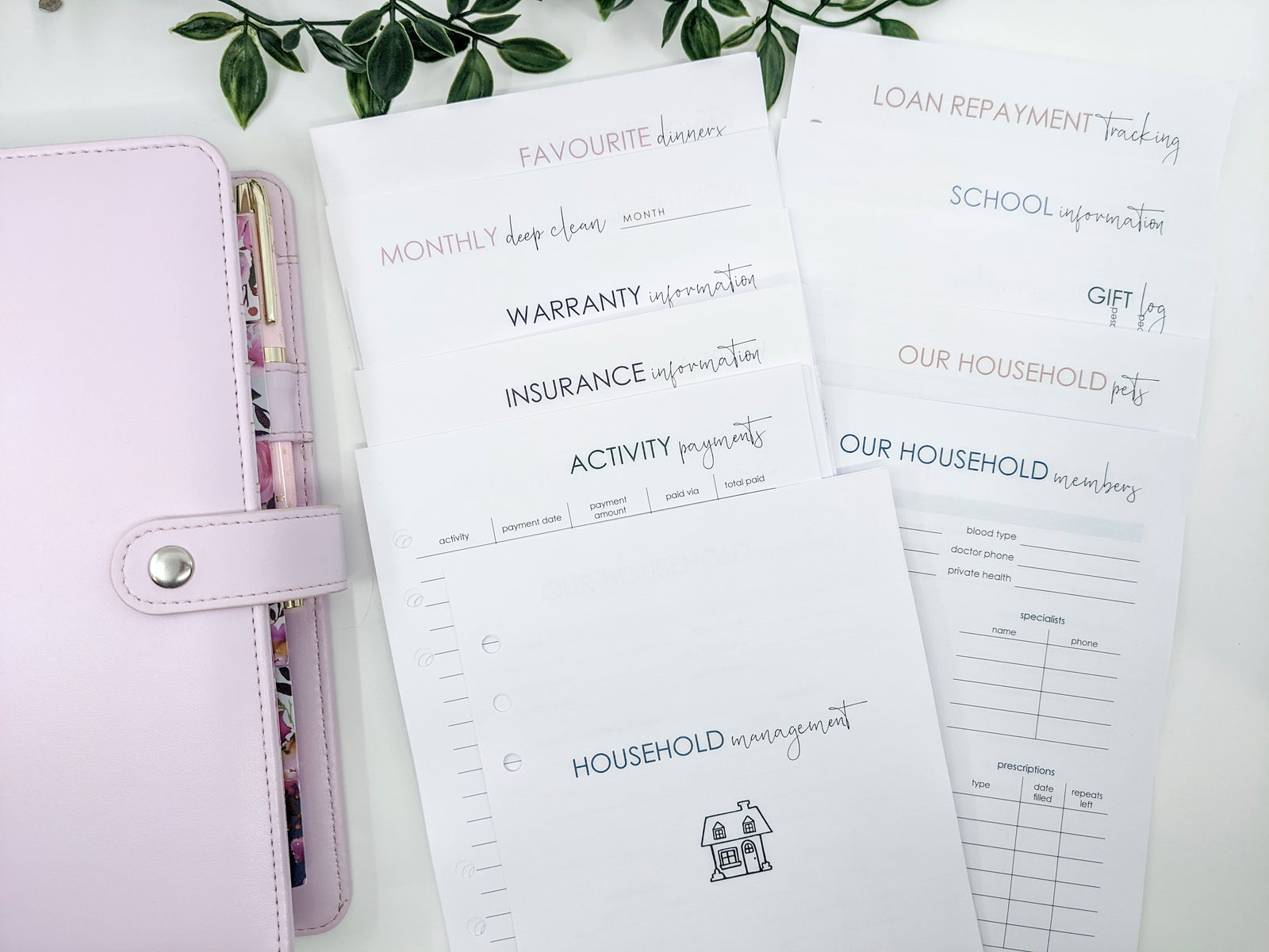 A5 Household planner refills