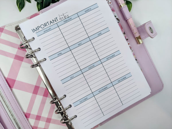 A5 Birthdays and Important Dates A5 Planner inserts for Ring Planners ...
