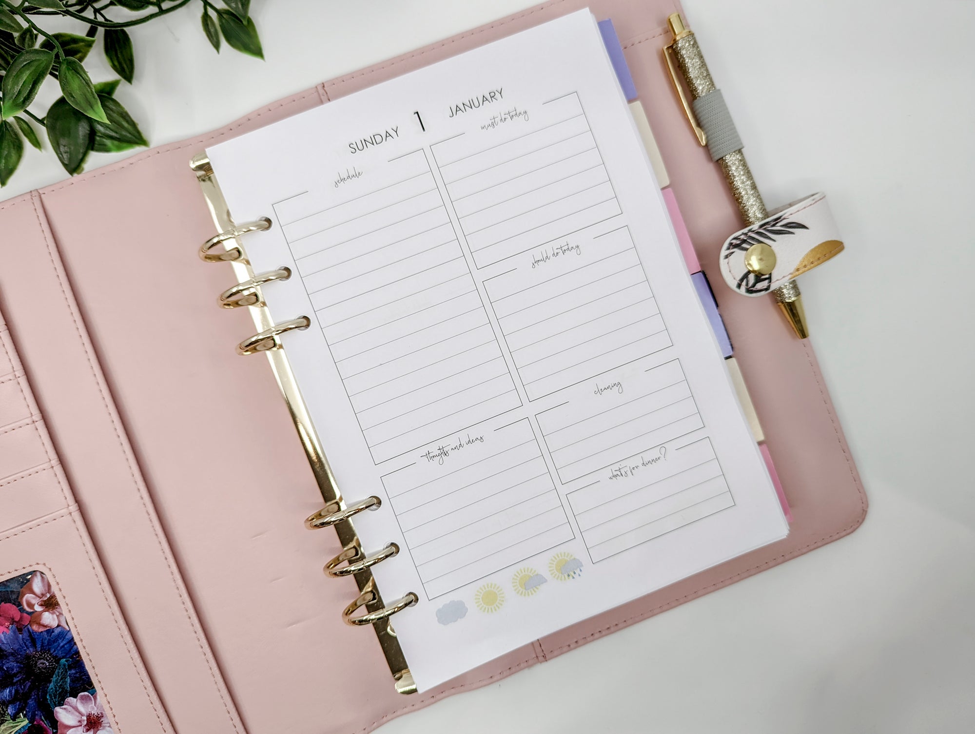 Daily planner refill for A5 planners including Planner Peace Kikki.K and Filofax