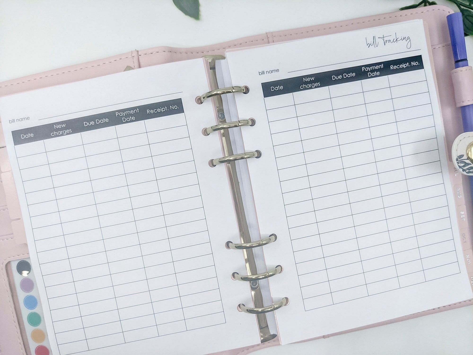 B6 Bill Tracker Planner Refills