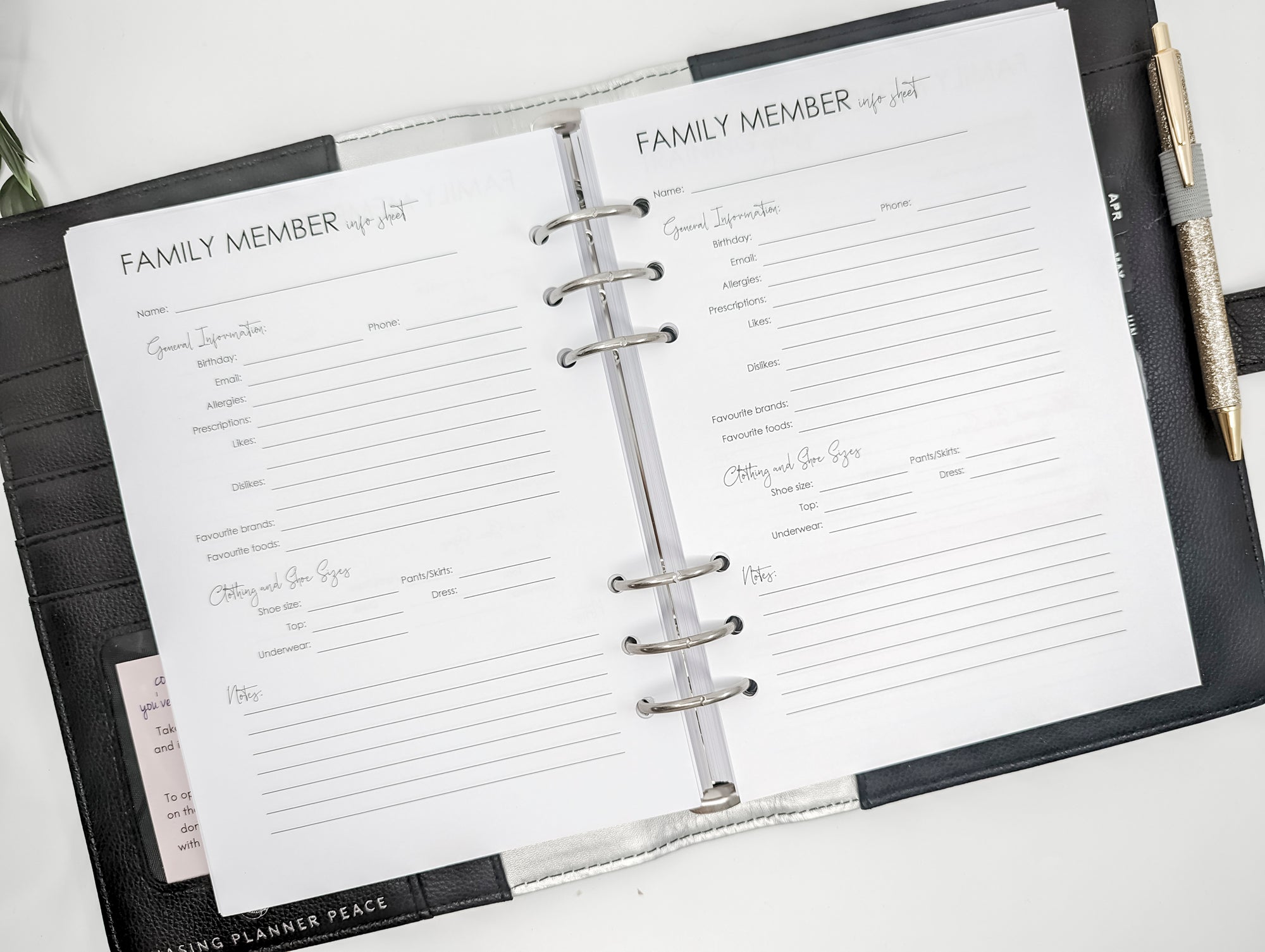 A5 Family Information planner inserts