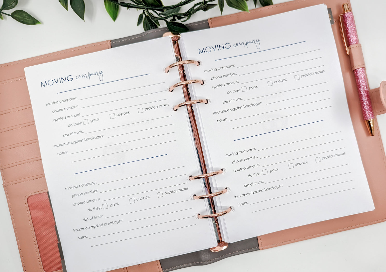 A5 moving house planner inserts