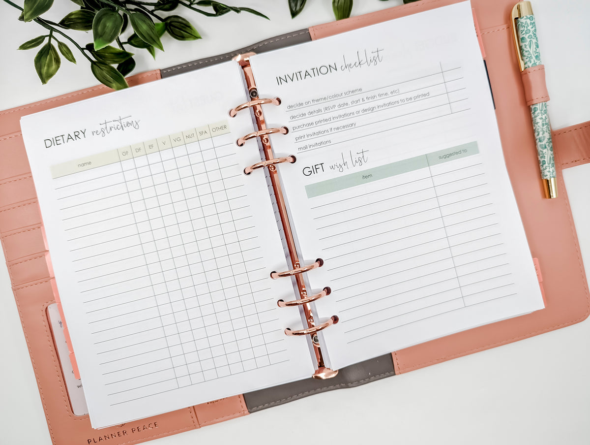 A5 planner refill for birthday party planning