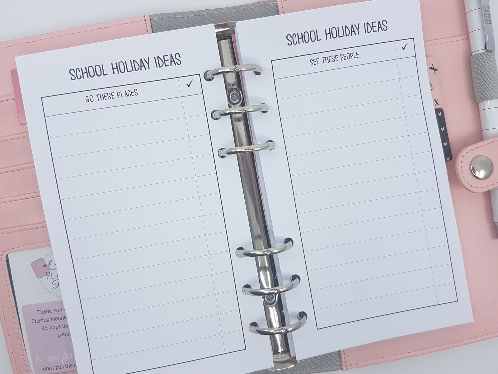 Personal Size School Holidays planner inserts | 2 double sided sheets