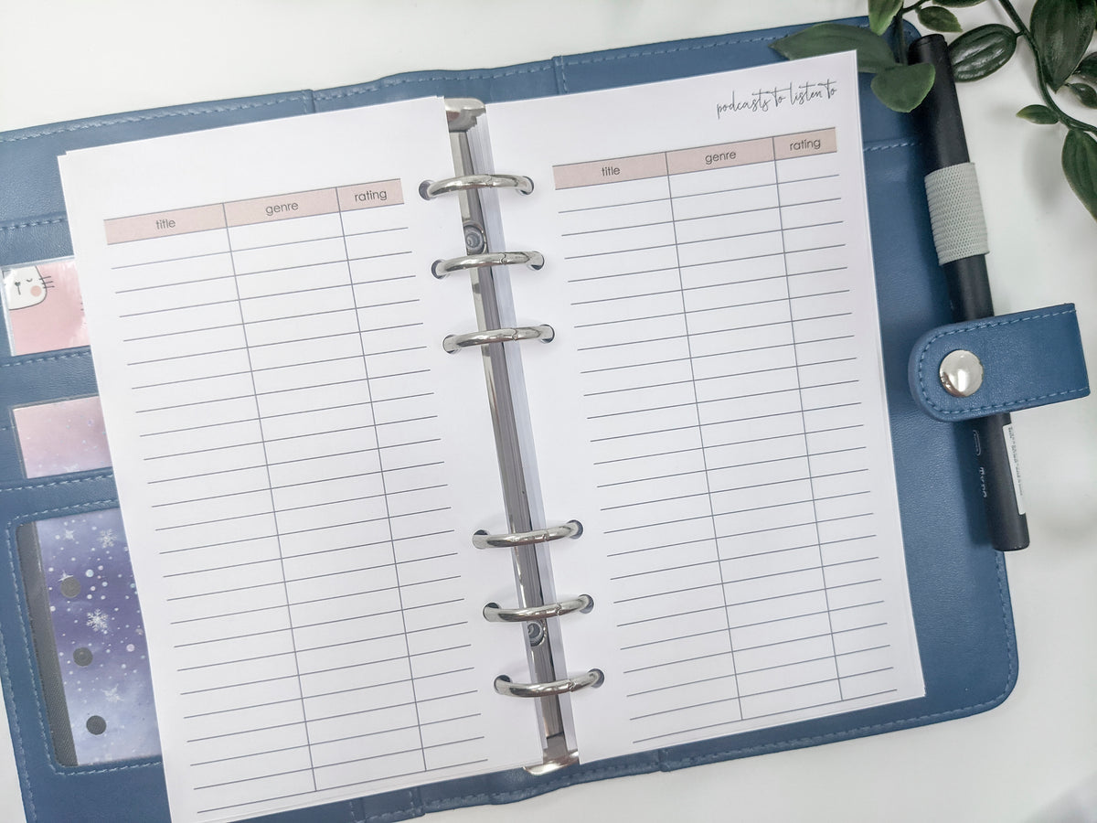 Podcasts to Listen to Personal Size Planner Refills by Planner Peace Australia