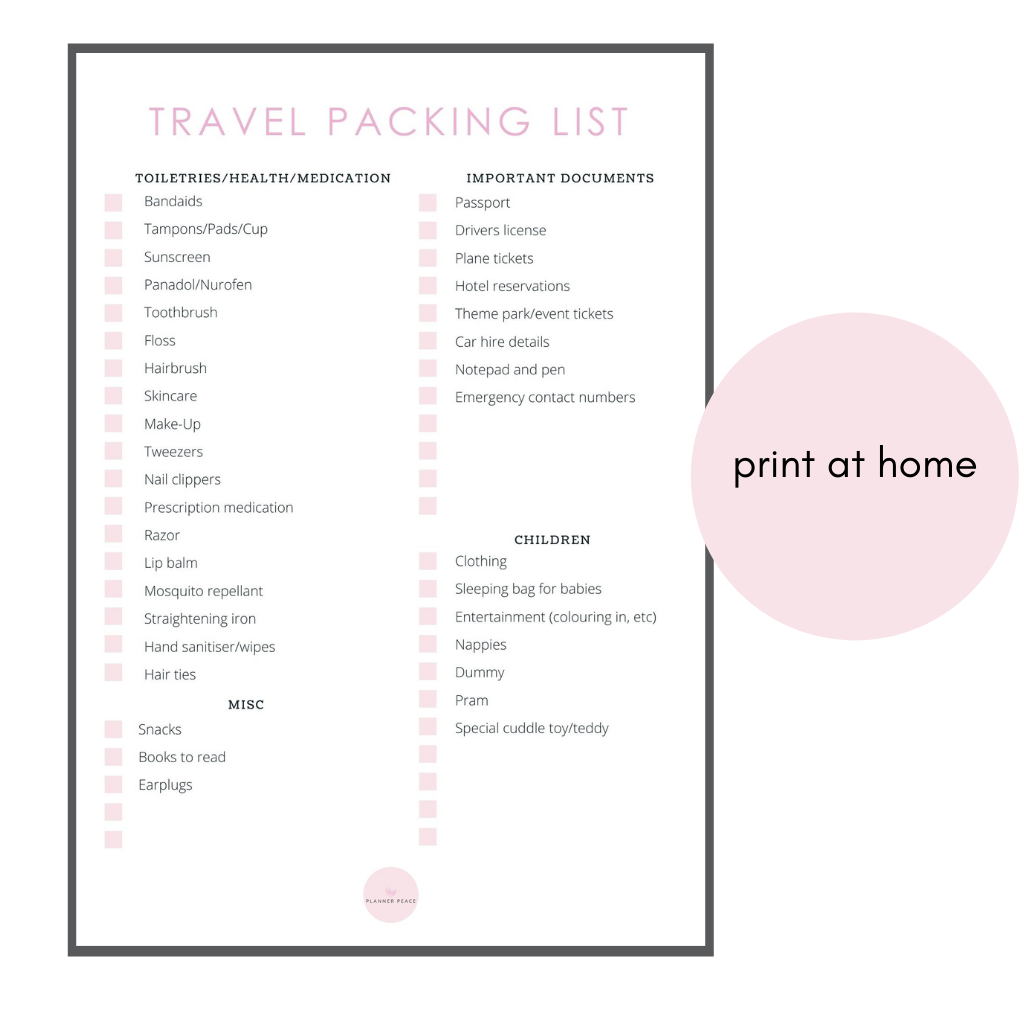 Travel Packing List (Digital Download)