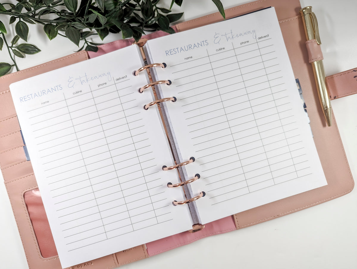 Restaurant and takeaway planner refills