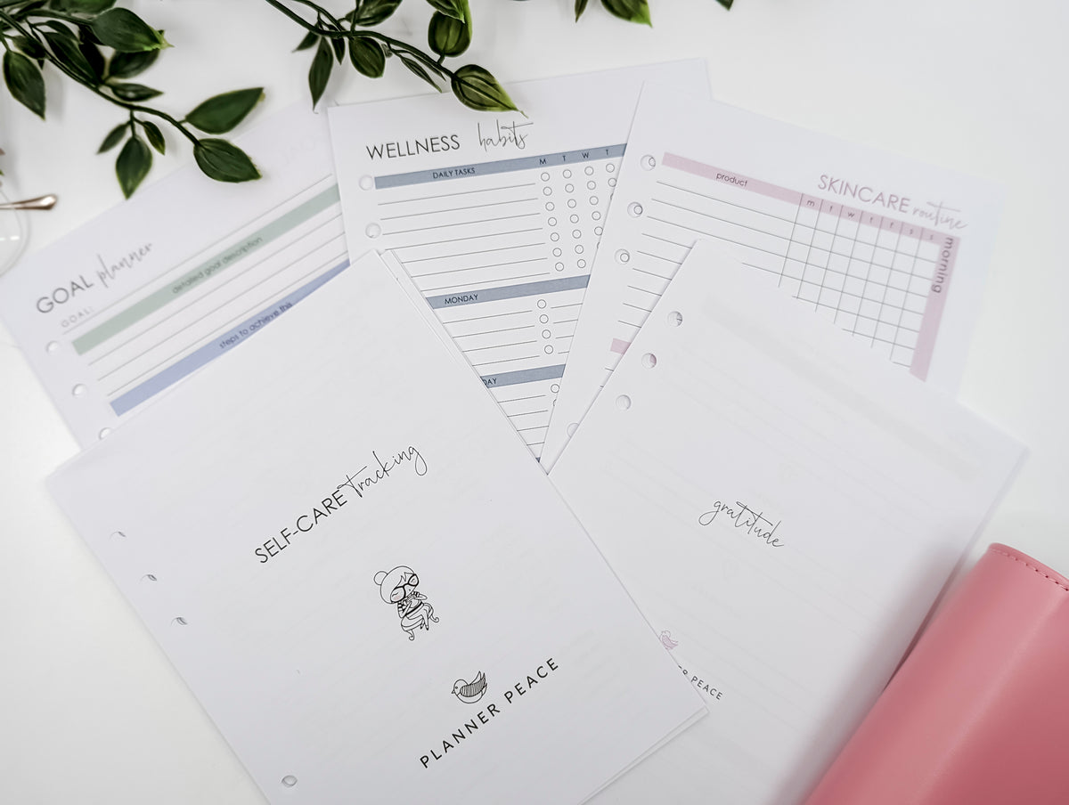 A5 self care planner insert bundle by Planner Peace Australia