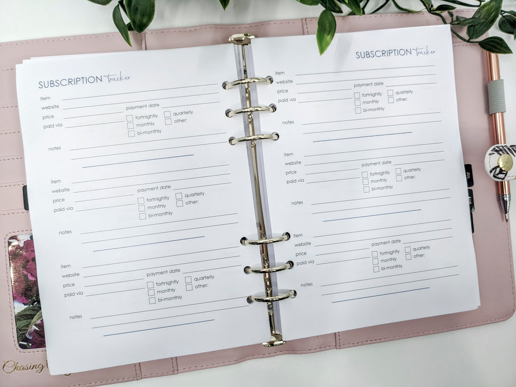 A5 subscription planner refill