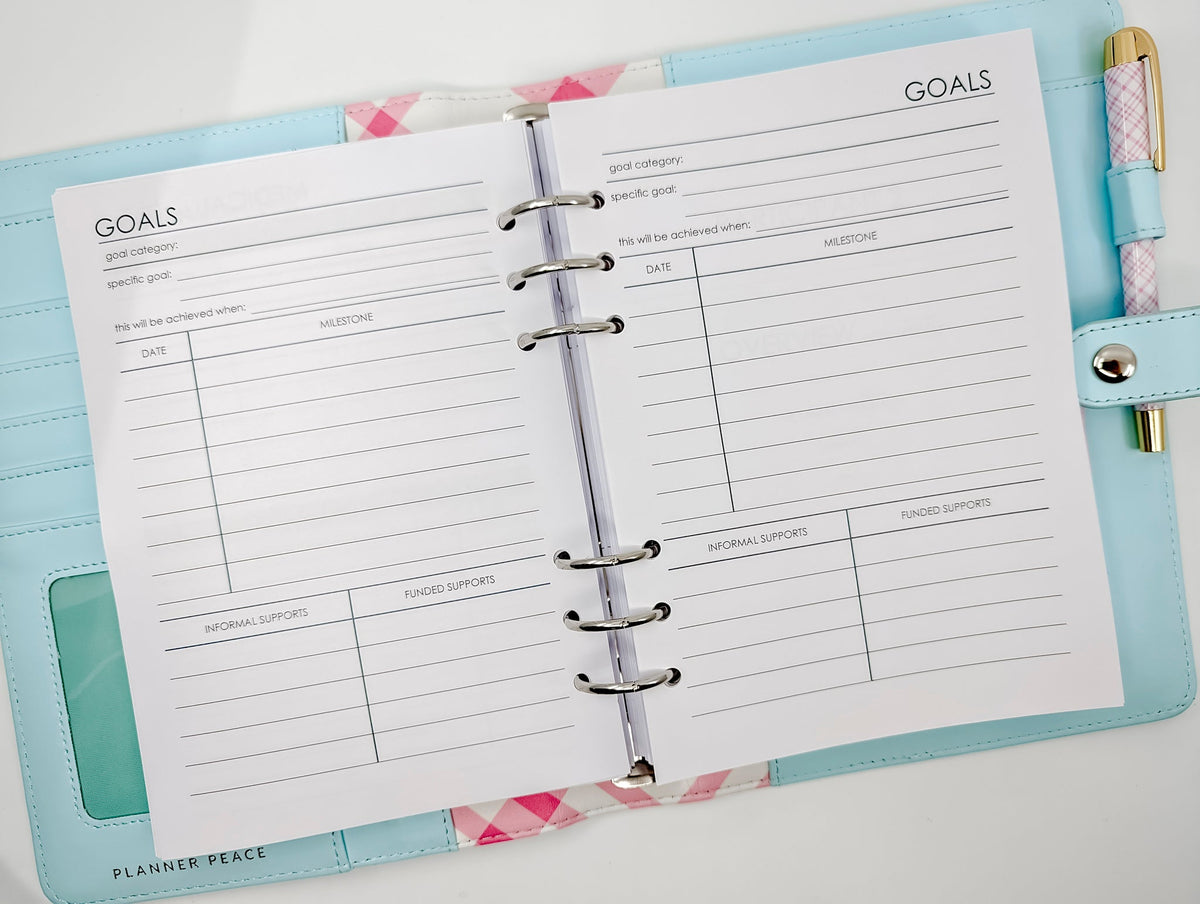 A5 NDIS Support Worker Planner inserts