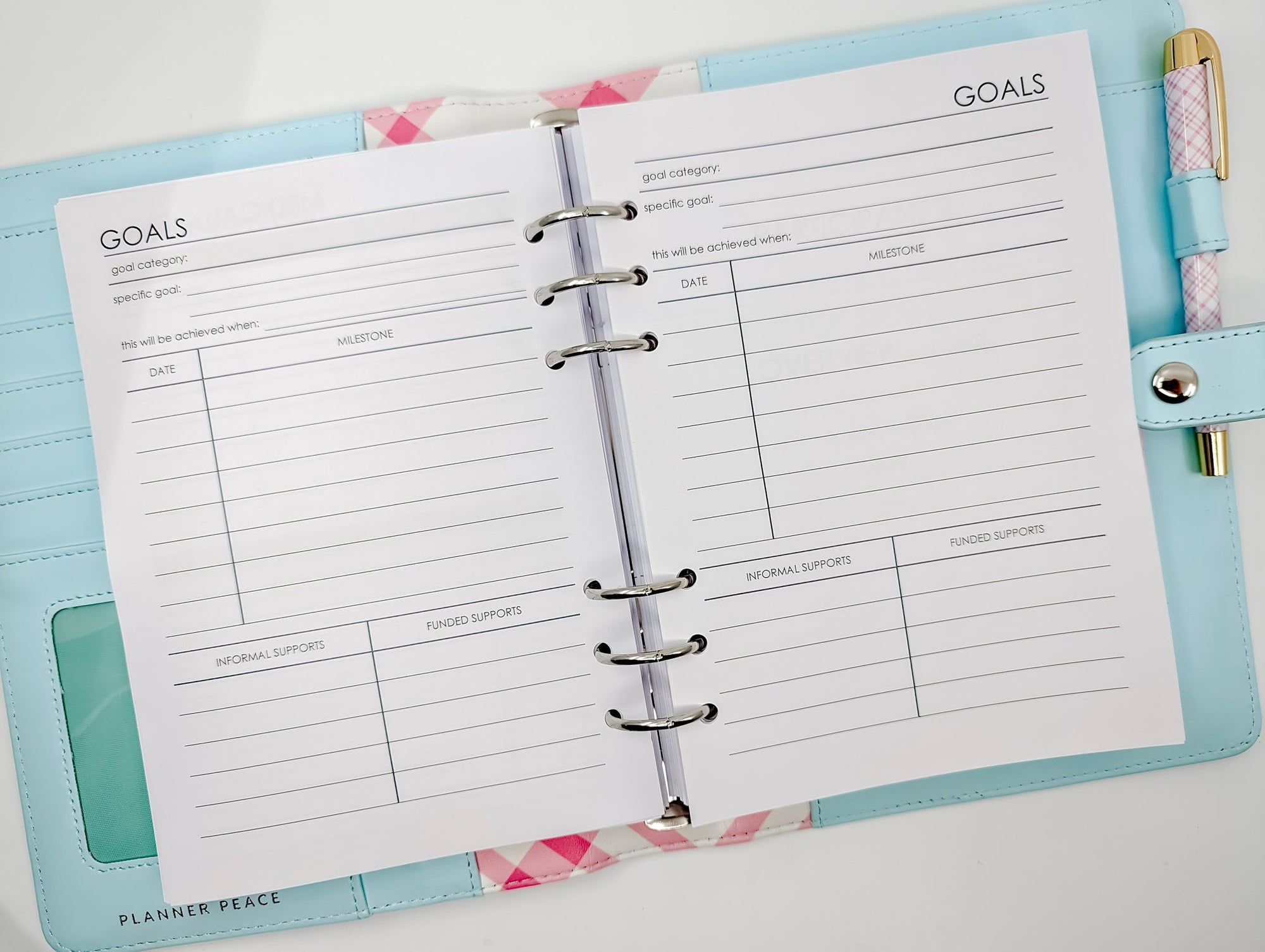 A5 NDIS Support Worker Planner inserts