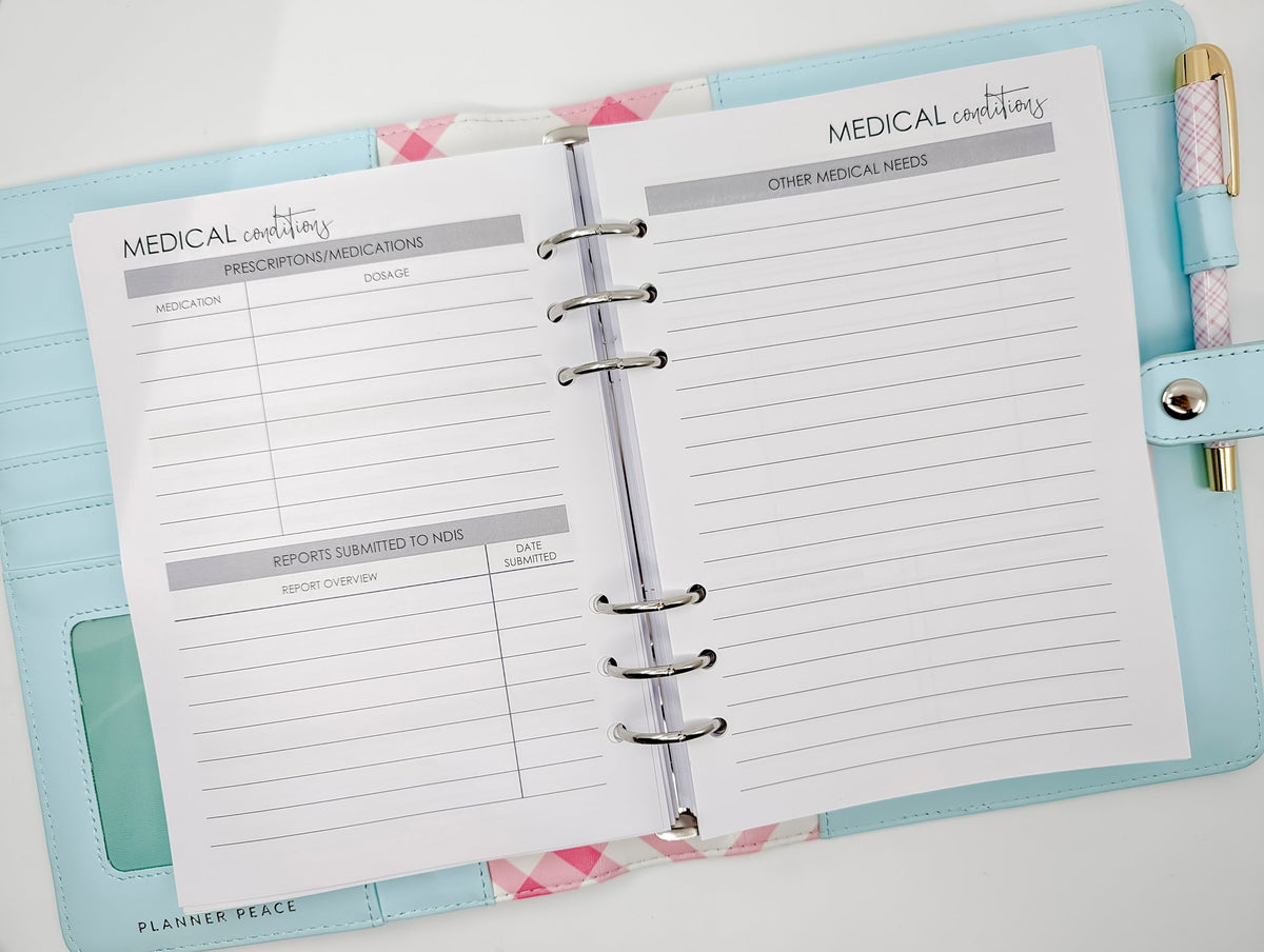 A5 NDIS Support Worker Planner Inserts