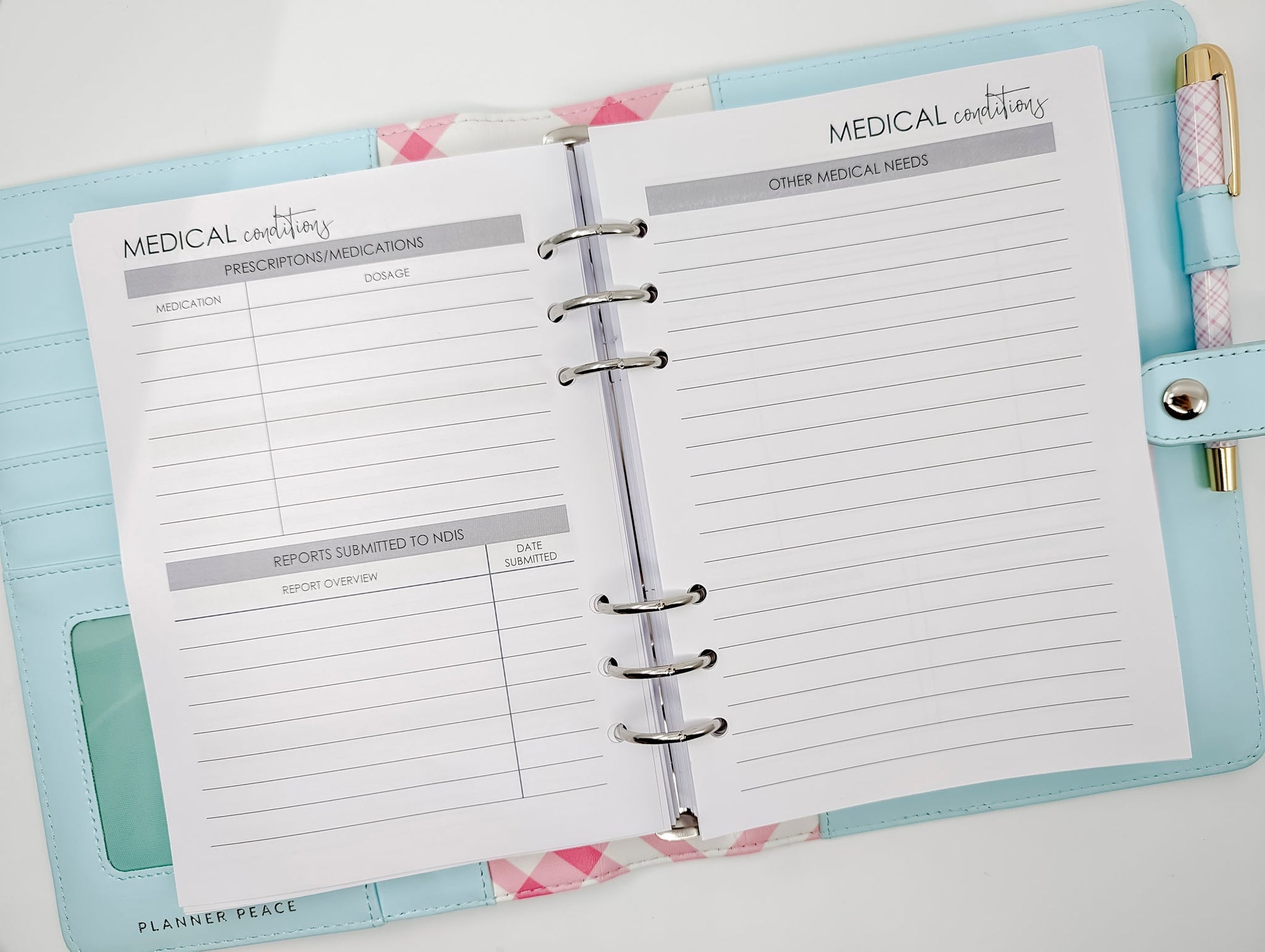 A5 NDIS Support Worker Planner Inserts