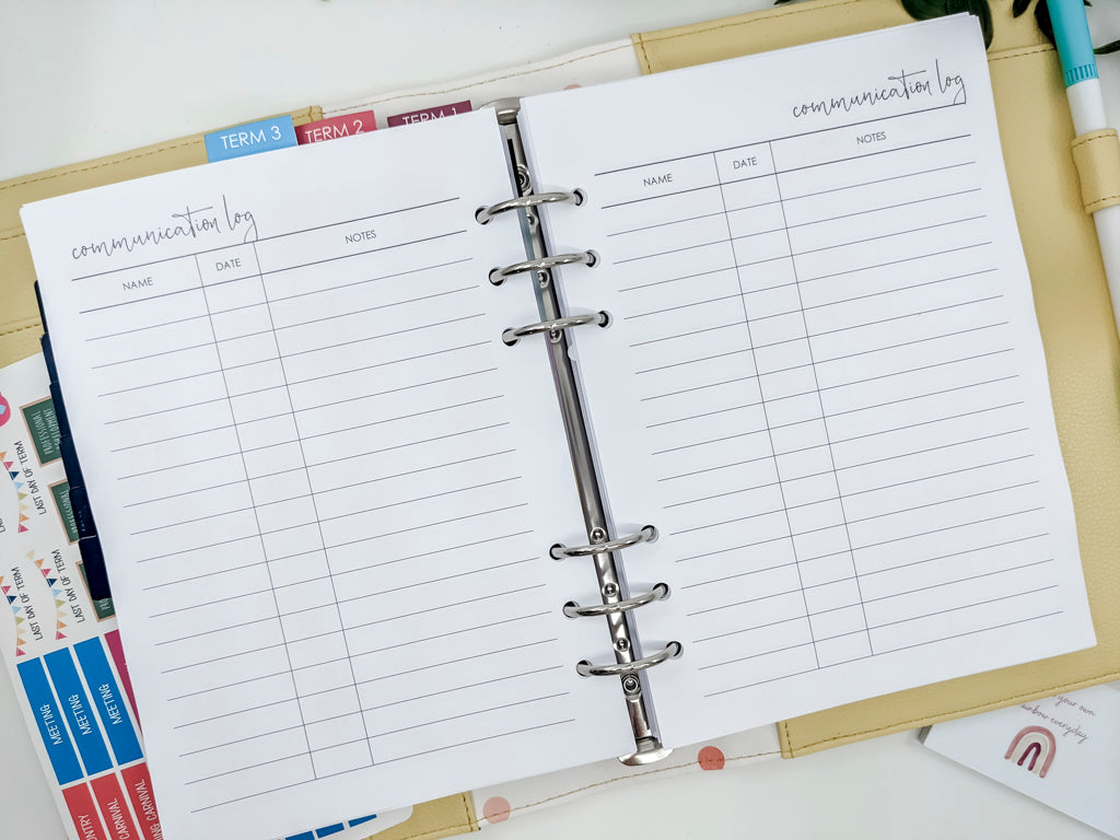 Communication Log for Teacher Planner