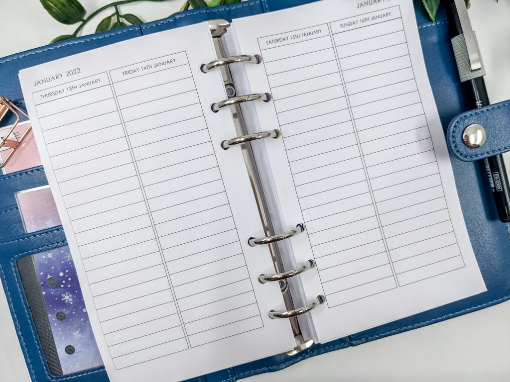 Personal Size - Week on 4 Pages Lined Vertical Planner Inserts